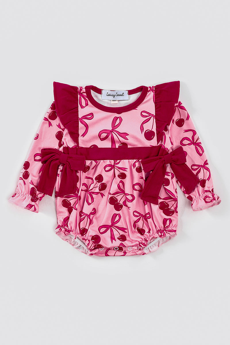 Pink cherry bow print girl bubble