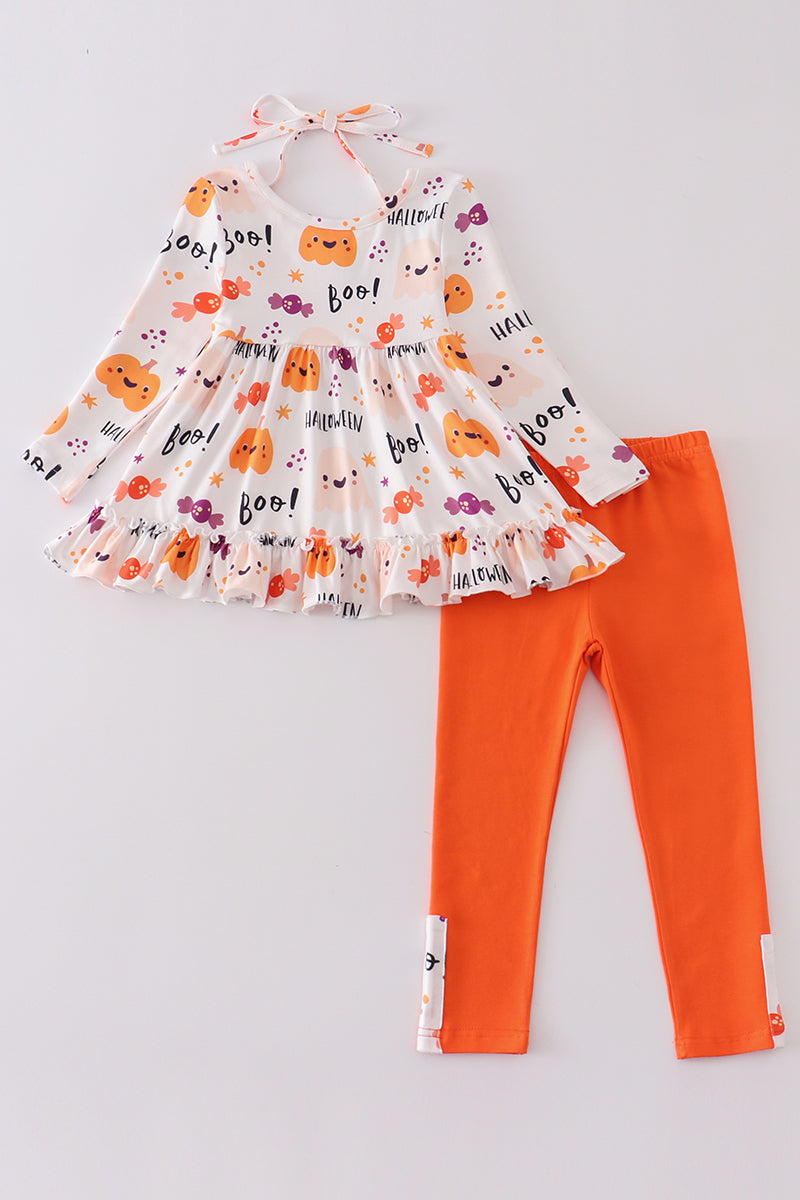 Halloween pumpkin candy print girl set