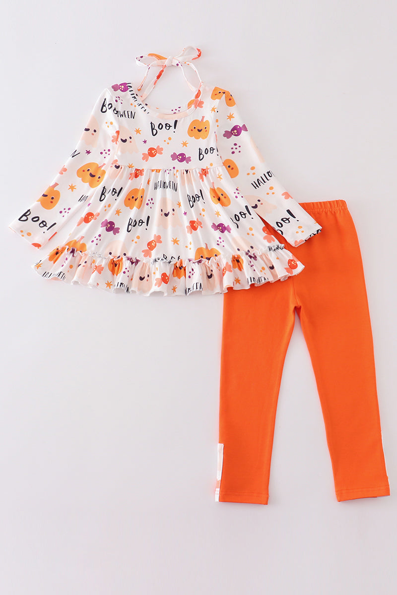 Halloween pumpkin candy print girl set