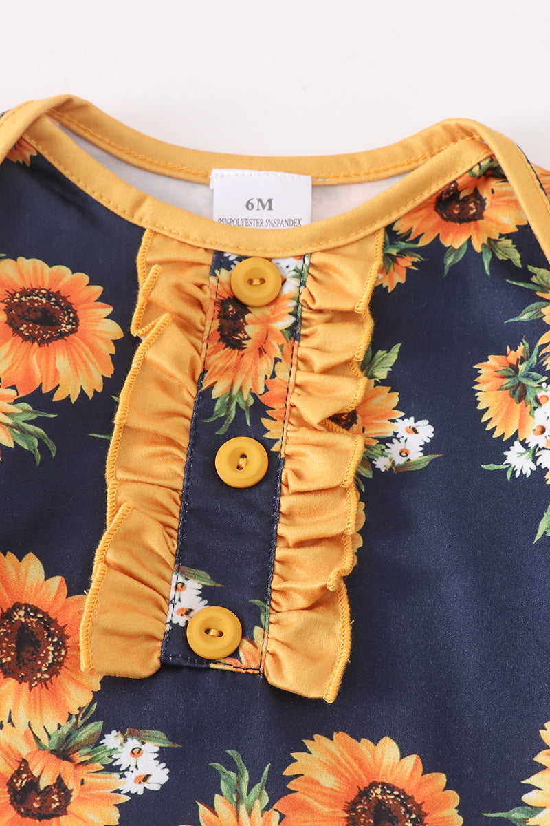 Navy sunflowers sleep sack wearable blanket