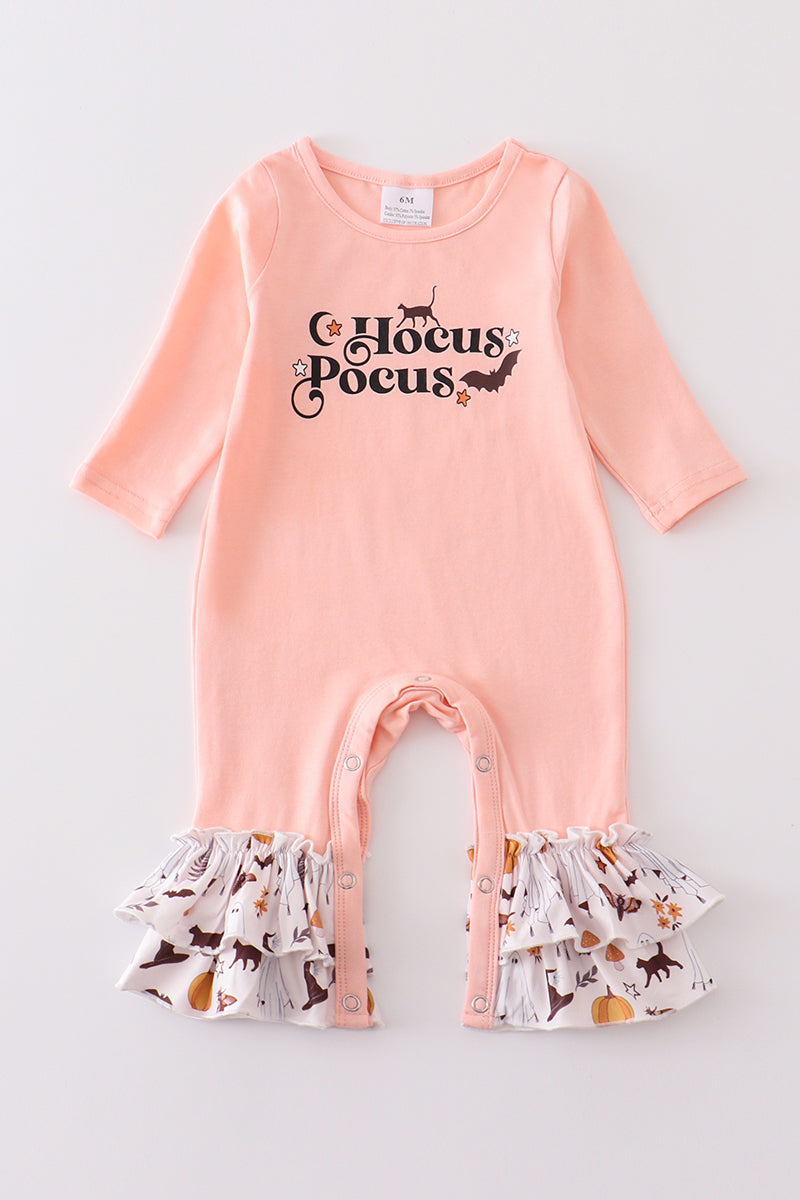 Pink halloween "hocus pocus" ruffle baby romper