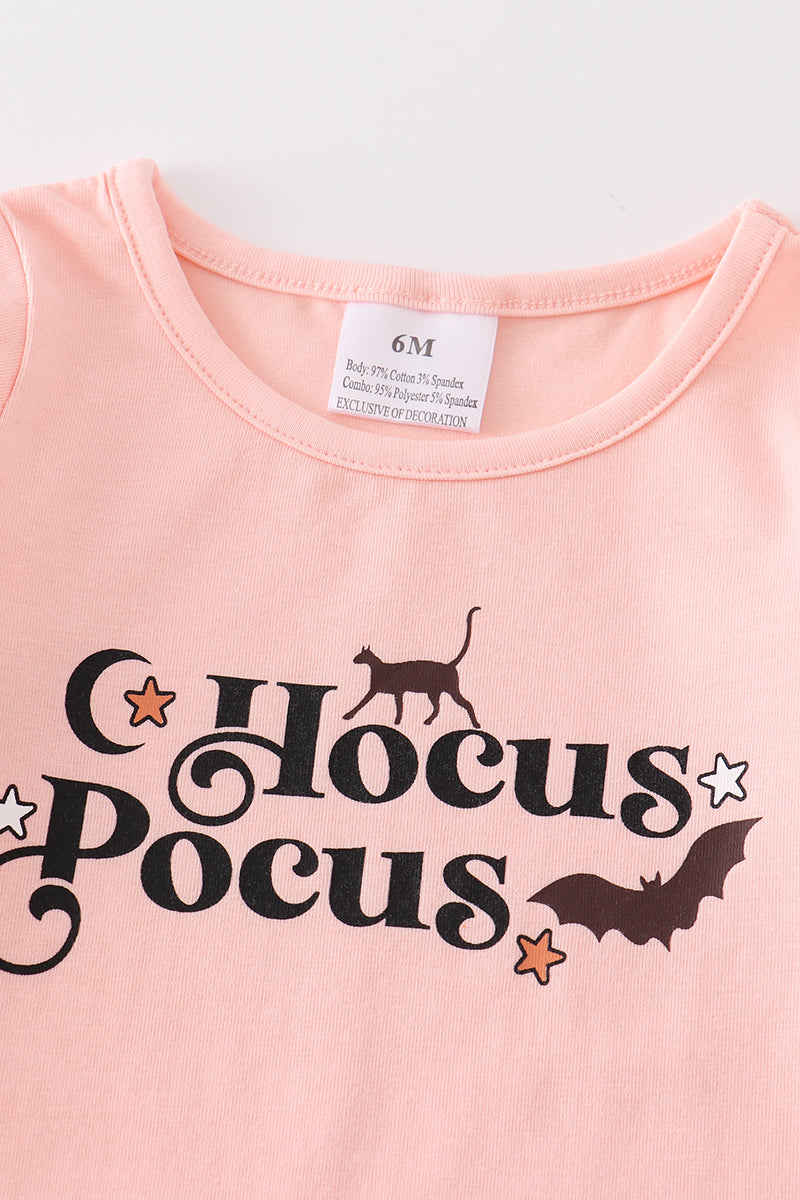 Pink halloween "hocus pocus" ruffle baby romper