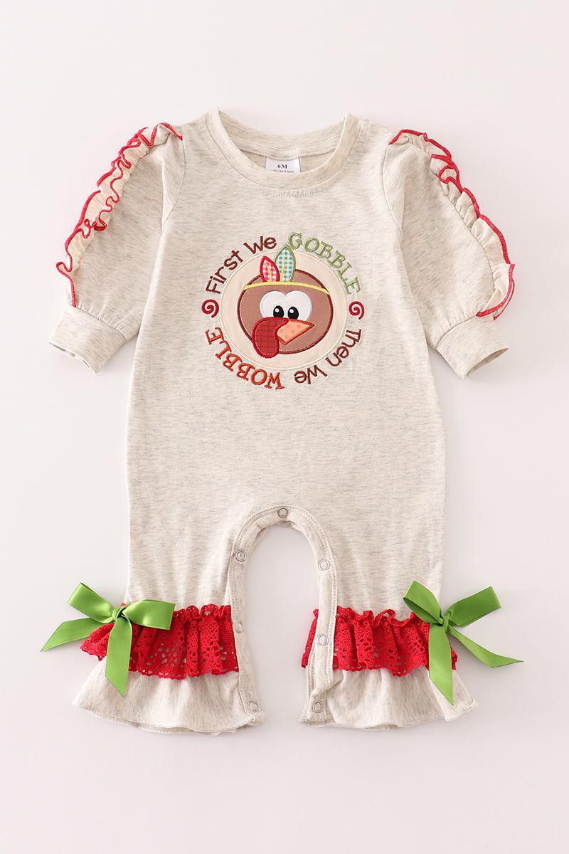 Grey turkey ruffle baby romper