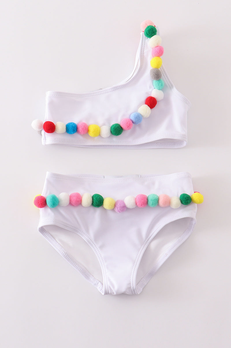 Multicolored pom pom 2pc swimsuit