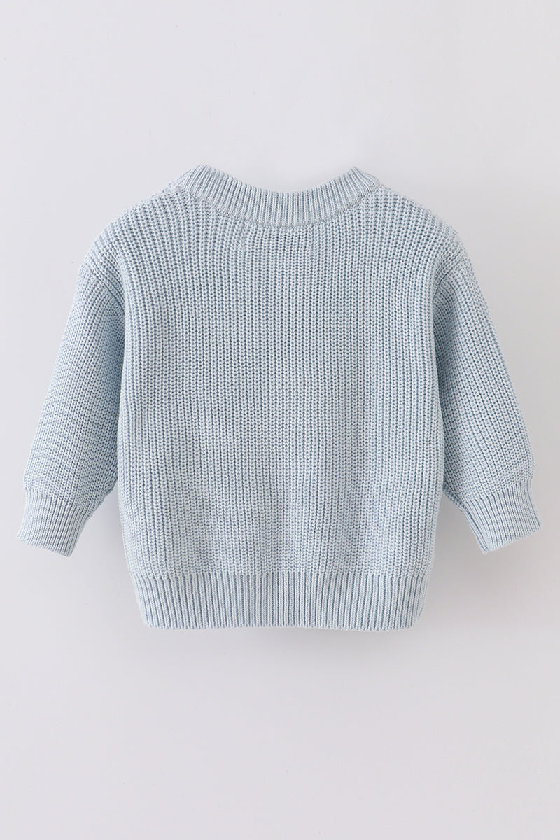 Blue hand-embroidery one&two pullover sweater